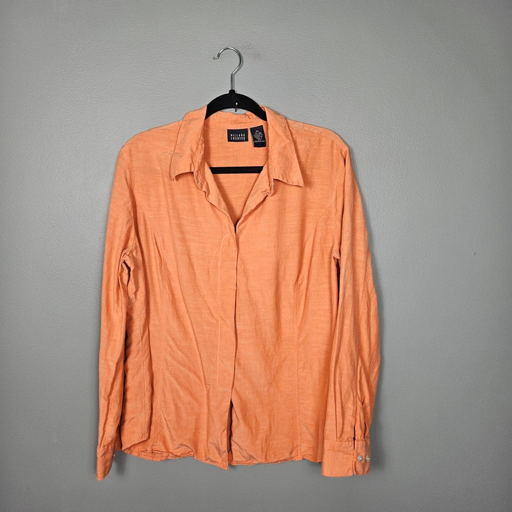Hillard & Hanson Women XL Blouse Silk Linen Hidden Button Quiet Luxury Orange